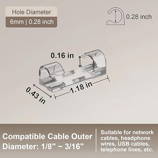40PCS Strong Adhesive Cable Clips Clear, Premium Wire Holders for Wall, Strong Cord Organizer Under Desk, Car, PC