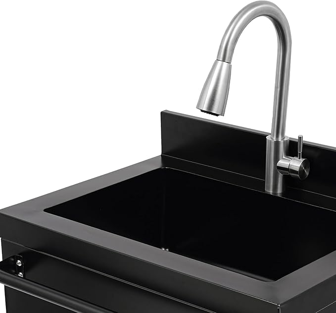 Stainless Steel Utility Sink, Free Standing Single Bowl Kitchen Sink with Pull-Out Cold/Hot Faucet, Storage Shelf & Splashback, Large Utility Sinks for Laundry, Garage 25.8 * 20.3 * 33.8in