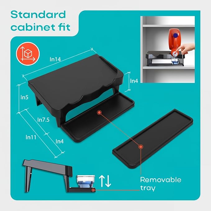 TidyFriend Detergent Holder Shelf for Laundry Room - Holds 2 Liquid Soap Dispenser, Laundry Soap Station Organizer, Detergent Stand with Drip Catcher Drip Tray Storage Organization (Black)