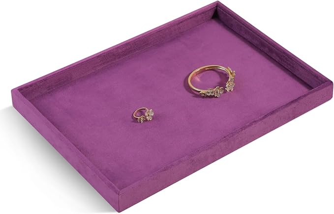 Velvet Stackable Jewelry Display Flat Tray For Ring Earring Necklace Bracelet, Bangle Pendant Storage Blank Plate, Shop Countertop Jewelry Dish Organizer (Purple)