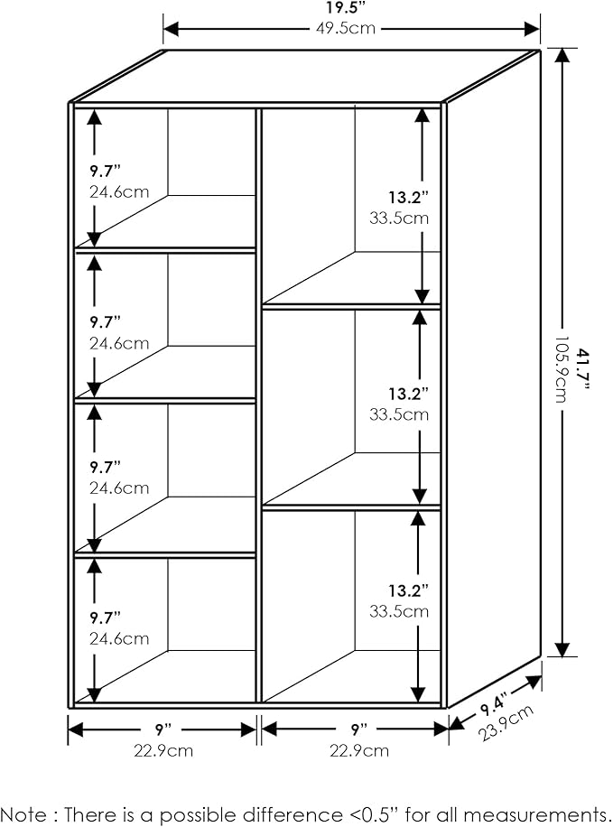 Furinno LUDER Book Shelf, 7-Cube Bookshelf, Bookcase, 9.4 x 19.5 x 41.7, for Living Room, Bedroom, Home Office, White/Pink