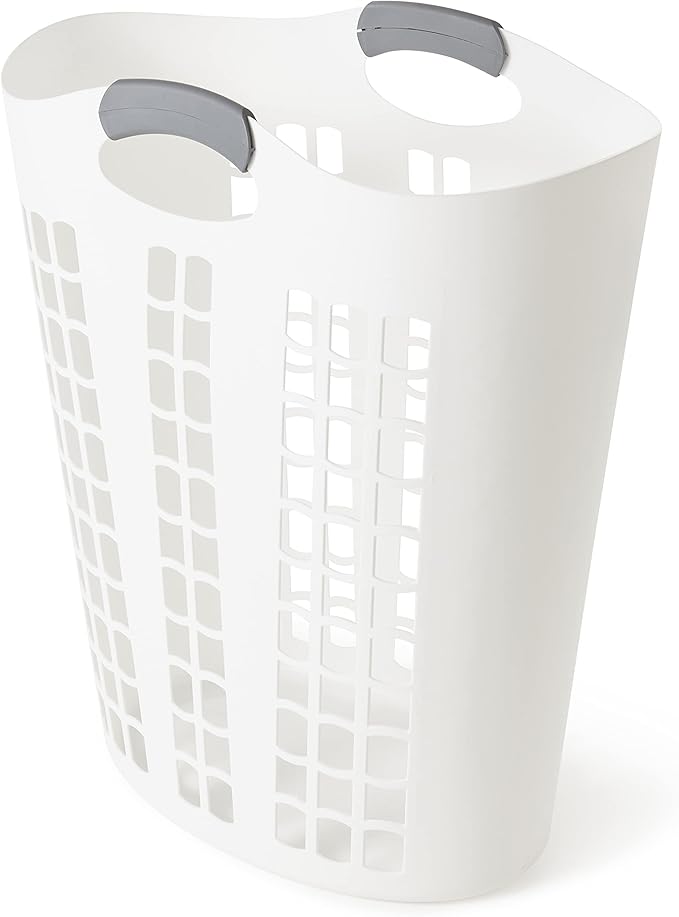 Gracious Living Easy Carry Flex Hamper, Large 87.5 Liter Lightweight Plastic Ventilated Laundry Basket Clothes Bin with Handles, White (4 Pack)