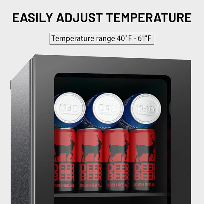 24 Can Mini Fridge - 0.9 Cu.Ft Beverage Refrigerator with Reversible for Soda Wine Beer, Adjustable Temperature Control for Home Office Bar, Black(40-61 ℉)