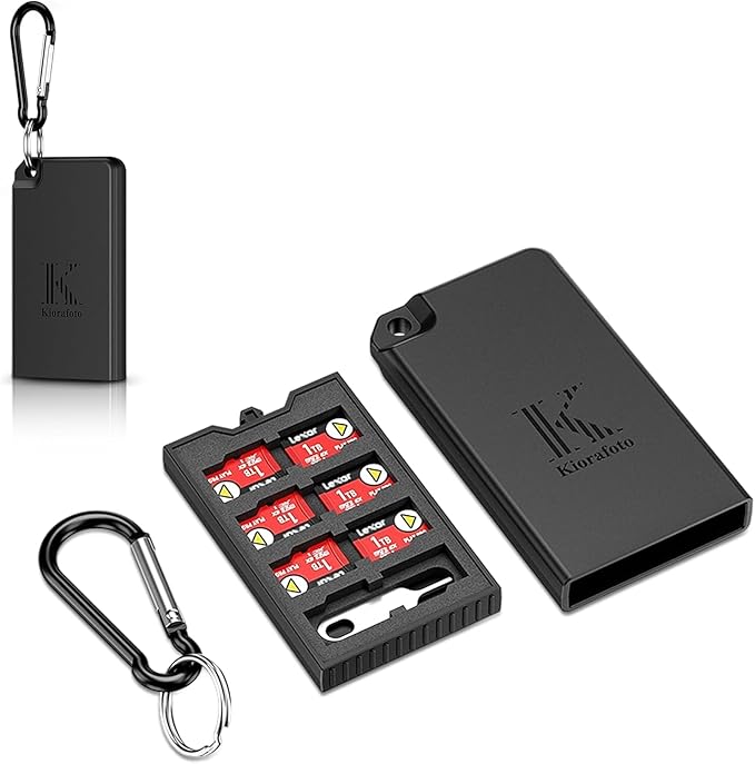 Pop-up Small TF Memory Card Case Holder for 8 TF MSD Cards with Carabiner, Portable Anti-Shock Splash-Proof MicroSD Card Case Storage Protector Organizer Keeper Container, Card Remove Tool Included