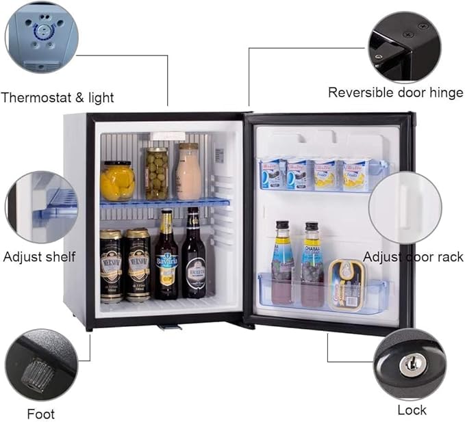 Smad Mini Fridge with Lock Compact Refrigerator for Bedroom Dorm Office No Noise,12V/110V,1.0 Cubic Feet, Black