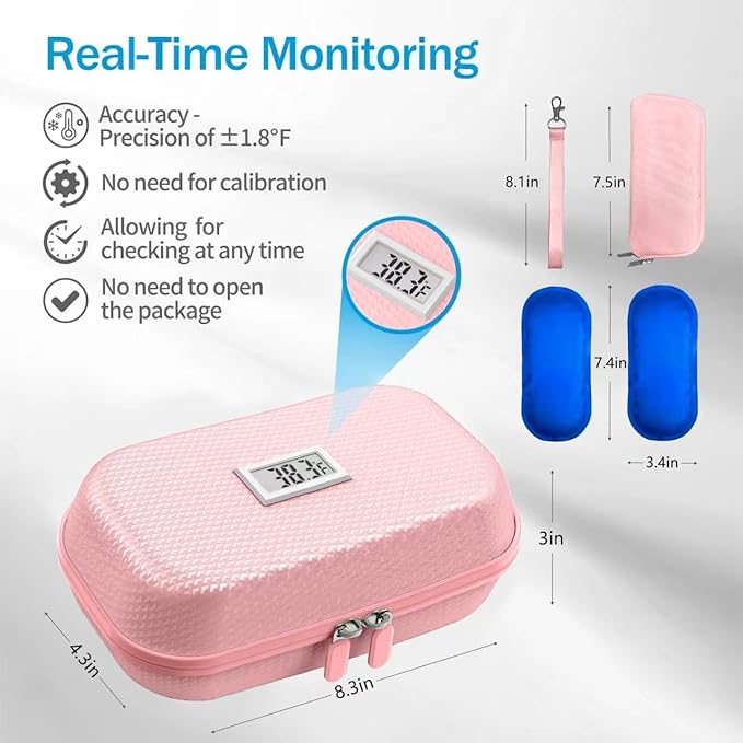 Insulin Cooler Travel Case TSA Approved, Refrigerated Medicine Travel Case with Temperature Display, Wrist Strap & 2 Reusable Ice Packs, Gift for Daily and Trip