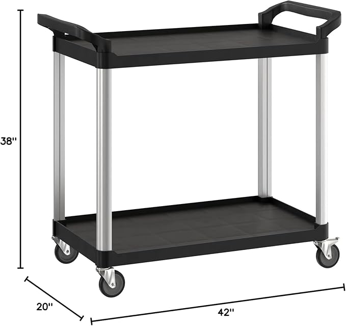 Black Utility/Bussing Cart with Two Shelves - 42" x 20"