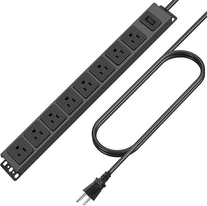 HHSOET Magnetic Mount Power Strip, 8 Outlet Mountable Socket, Metal Heavy Duty Surge Protector, Gaming Table Outlet, Easy to Fix Without Drilling or Taping, 3FT Extension Cord.(Black)