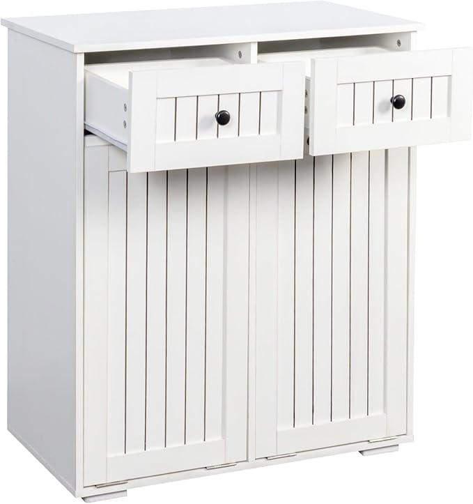 Laundry Hamper Cabinet with 2 Baskets & 2 Drawers, 31.5" Bathroom Clothes Sorter Storage Cabinet for Bathroom Laundry Room, Tilt-Out Hamper Organizer with Divided Sections
