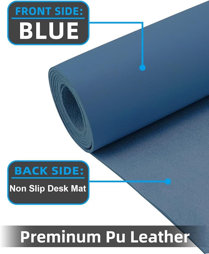 Pu Leather Desk Protector, Non-Slip Laptop Mat - Waterproof Writing Pad for Office/Home (23.6"x13.8", Grey Blue)