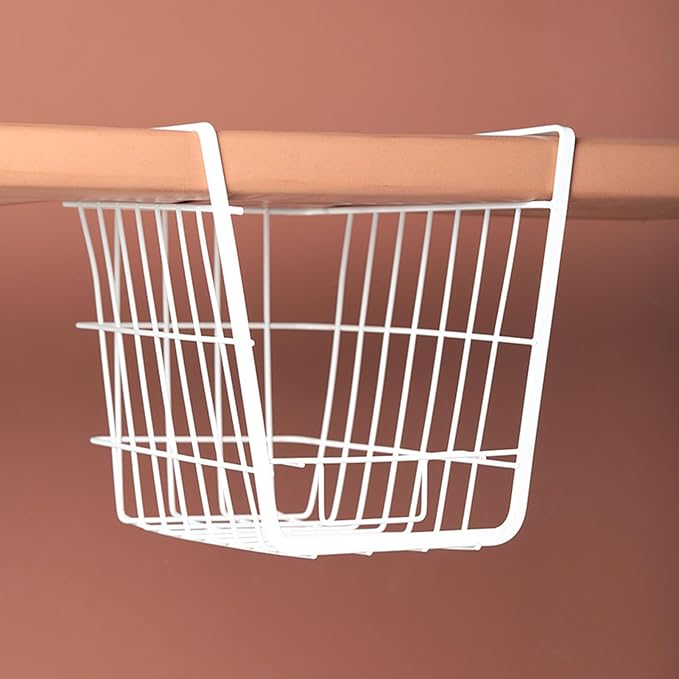 Fdit Metal Wire Rack Hanging Shelf, Under Cabinet Shelf Basket Organizer, Add On Storage Rack with Phone Holder for Kitchen, Pantry, Bathroom