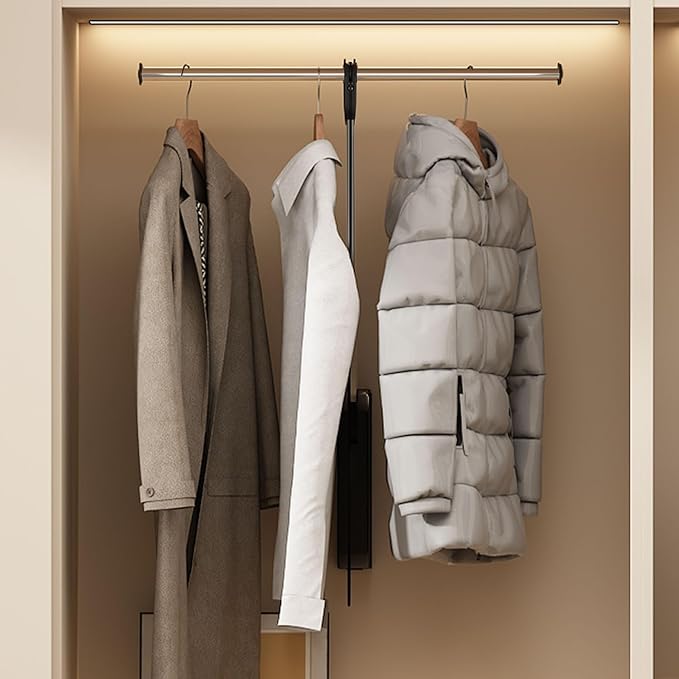 Pull Down Closet Rod, 26 Inch Soft-Close Buffering Clothing Organizer, Stainless Steel Back Mounted Closet Rod for Hanging Clothes Space-save in Tight Spots, Holds Up to 22lbs