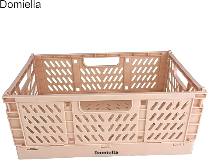 Domiella 2-Pack Crates for Storage, Storage Crates Plastic Stackable, Foldable Crate for Office Home Kitchen Bedroom Bathroom (Small, Pink)