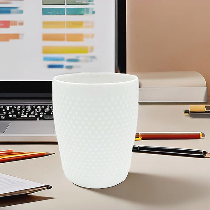 Vintage Ceramic Pen Holder for Desk Cute, White Desk Organizer, Round Pencil Cup for Office Home, Makeup Brush Holder as a Gift for Kids, Girls, Women