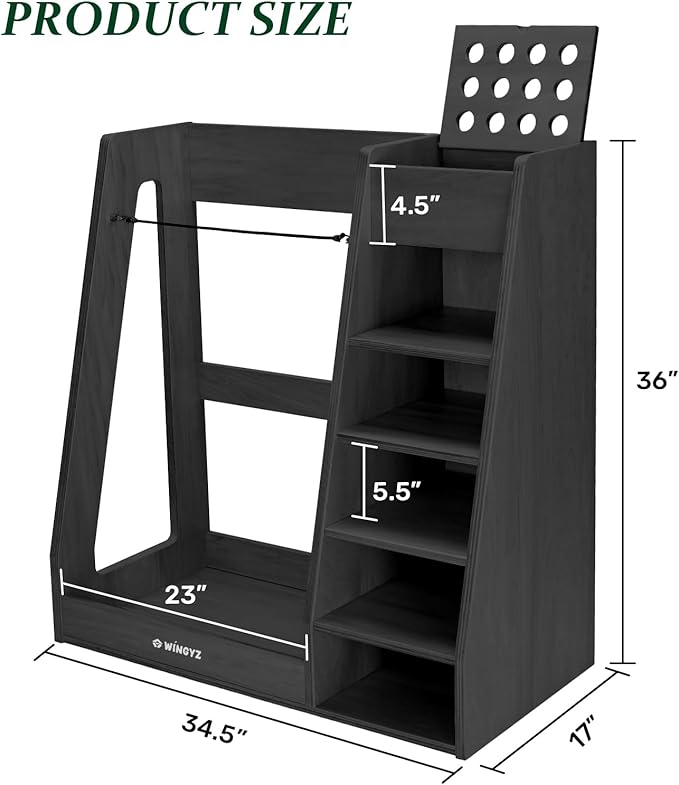 wingyz Wooden Golf Storage Organizer for Garage Fits 2 Bags for Any Level Golfer Great Gift, Golf Bag Rack Club Holder with 12-Ball Display Rack and 5 Shelves for Equipment Accessories