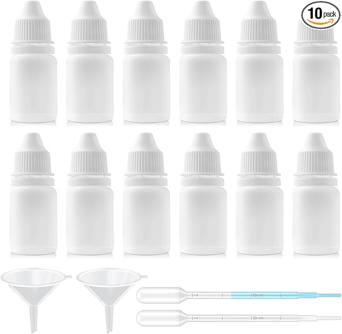 12PCS 10ML White Plastic Empty Squeezable Dropper Bottles Portable Eye Liquid Dropper Small Plastic Refillable Containers with Screw Cap and Plug (White, 10ML)