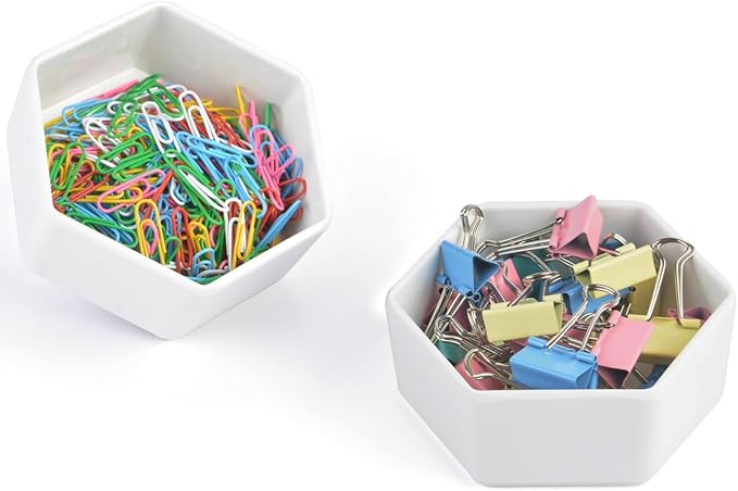 Resin Paper Clip & Binder Clip Dispenser for Home Office & School, Push Pin & Paper Clamp Holder for Desk, Work Desk Accessories Organizer, 2 Pack, White
