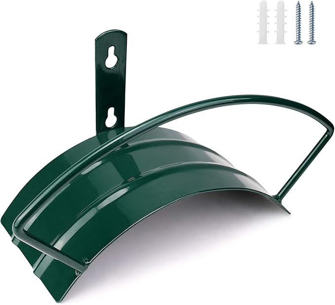Deluxe Wall Mount Garden Hose Hanger Duty Metal Hose Holder Easily Holds 125 3/4’’ Hose Solid Steel Extra Bracing Forest Green