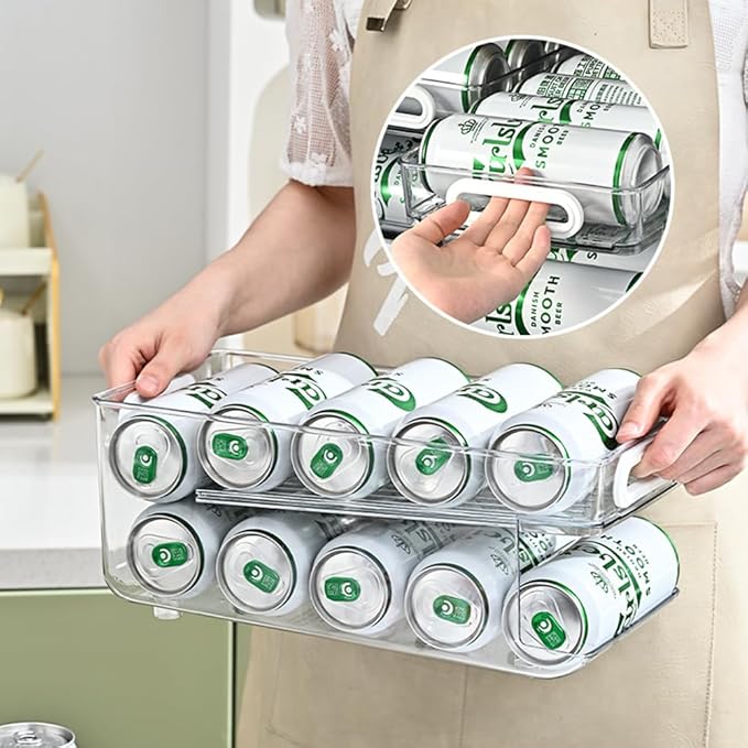 Xicennego Upgrade 2-Tier Rolling Soda Can Storage Organizer for Tall Skinny Soda/Pop Cans, Soda Can Dispenser for Refrigerator, Fridge Can Drink Holder, Plastic Storage Rack for Fefrigerators, Pantry