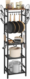 4-Tier Pot Rack, Pots and Pans Organizerand for Kitchen, Lid Organizer Rack with U-Shaped Lid Holders, Kitchen Storage Shelf for Standing Cookware, Rustic Brown and Black POHR3001
