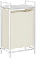 VASAGLE Laundry Hamper, Laundry Basket, Laundry Sorter with a Pull-Out and Removable Bag, Shelf, Metal Frame, 12.4 Gallons (47 L), 16.5 x 11 x 29.5 Inches, Cream White and Cloud White UBLH001W01