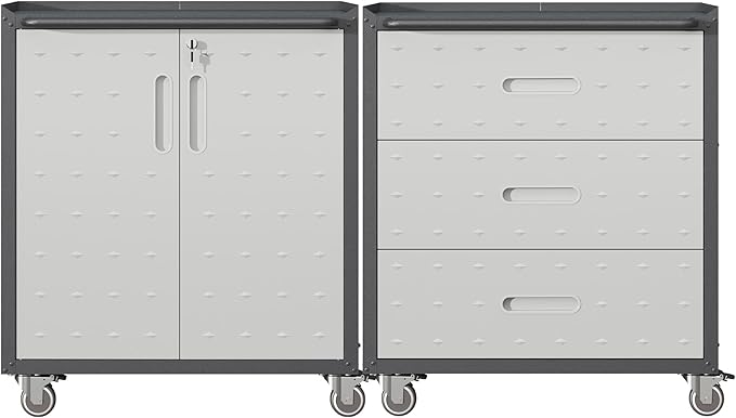 Metal Tool Cabinet,Garage Storage Cabinet System,Wall Cabinet & Locking Rolling Tool Cabinet with Doors and Adjustable Shelves,Steel Tool Cabinets for Home (2 Pcs-StyleC, Black & Grey)