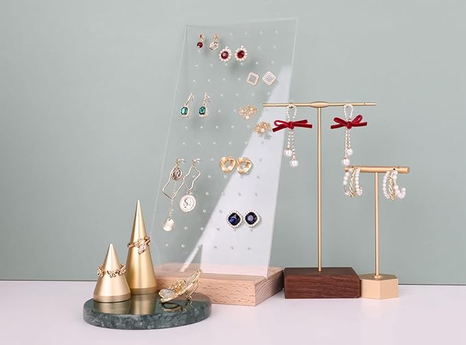 GemeShou Beech earring display for selling jewelry, wooden earring holder for studs display, small jewelry studs display board for show【Wood stand with acrylic board-Beech】