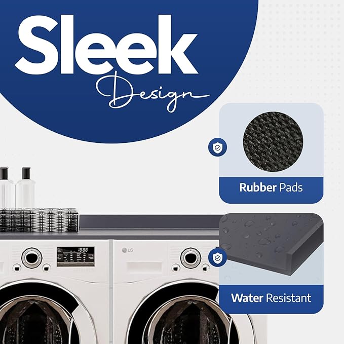 OfficeSimpli Washer Dryer Countertop, Made in USA, Non-Slip Pads, Easy Clean, Laundry Room Essentials and Decor, Washer Dryer Wood Top for Organization (Slate Grey, Standard (27.5" x 54"))