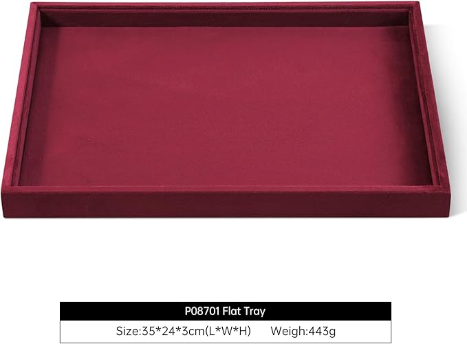 Velvet Stackable Jewelry Display Flat Tray For Ring Earring Necklace Bracelet, Bangle Pendant Storage Blank Plate, Shop Countertop Jewelry Dish Organizer (Red)
