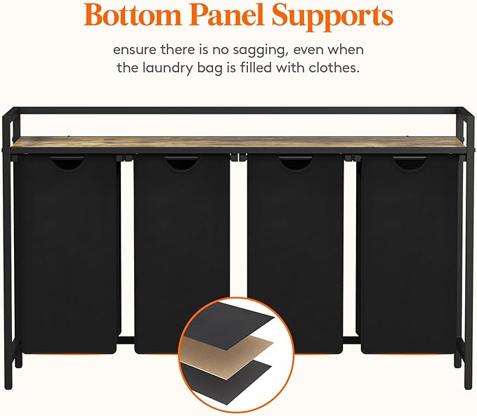 Lifewit Laundry Hamper 4 Section, 168L Pull out Laundry Clothes Basket Organizer with Large Top Shelf and 4 Removable Bags and Handles, Laundry Sorter for Laundry Room Bedroom Bathroom, Black