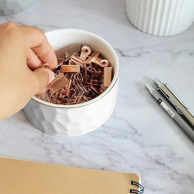 Paper Clip Holder Ceramic Paper Clip Holders Vintage Garden Floral Paperclips Holder Dispenser Cute Gold Line Paper Clip Organizer for Desk Binder Clip Bobby Pin Hair Gift for Office Pink Flowers