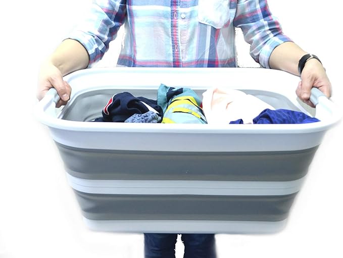 SAMMART 42L Collapsible Plastic Laundry Basket - Foldable Pop Up Storage Container/Organizer - Portable Washing Tub - Space Saving Hamper/Basket (Grey, 1)