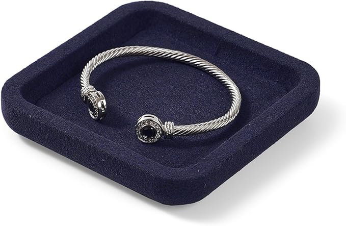 Premium Microfiber Jewelry Display Tray - Small Blue Velvet Organizer for Rings, Earrings, Necklace, Bracelet - Photograph, Trade Show, Dresser Storage (10x10cm, XS)