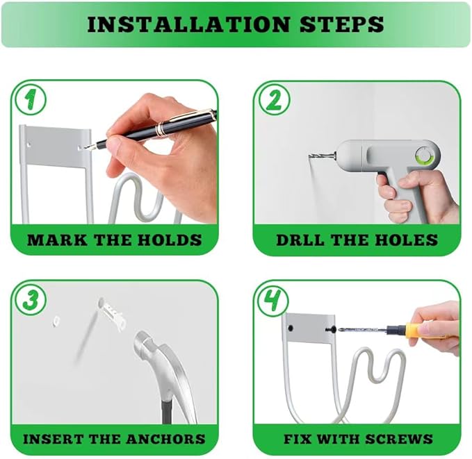 Metal Garden Hose Holder - Wall Mounted Garden Hose Hook, Hose Hanger Heavy Duty for Water Hose Extension Cords Vacuum Hose,Rust Proof (White)