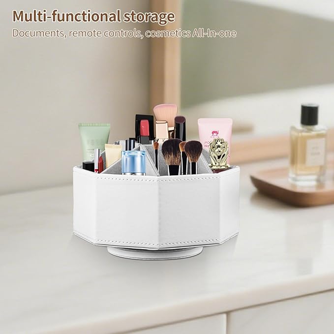 YAPISHI Swivel Remote Control Holder,9 Rooms Desk Organizer and Decorations for Living Room,Leather Bedside Storage Caddy for TV Controllers/Makeup Brush Pen/Office Stationery/Art Supplies/Eyeglasses