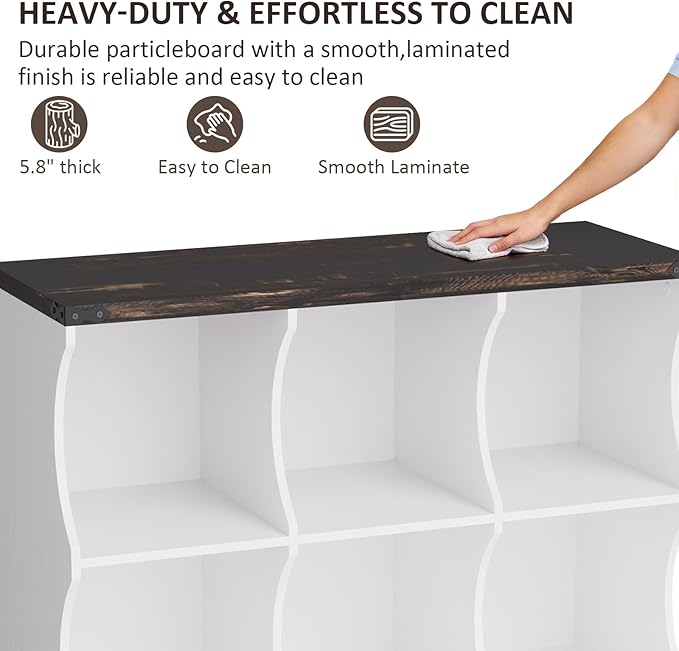 9 Cube Storage Shelf Organizer, Low Book Shelf Bookcase Entryway Table, Wood Closet Storage Display Cabinet TV Stand for Living Room, Office,Bedroom, Dorm, White with Dark Brown Top