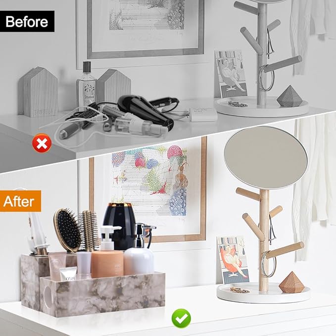 Marble Hair Tool Organizer - Bathroom Vanity Storage for Hot Tools, Hair Dryer, Curling Iron, Flat Iron & Straightener