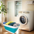 SAMMART 27L (7.1 Gallons) Collapsible Plastic Laundry Basket with Handle-Foldable Pop Up Storage Basket with handle (1, White/Ceramic Blue)