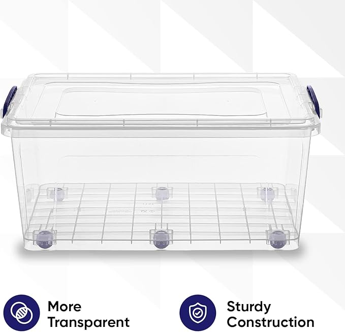 Superio Storage Bins with Lids- Clear Boxes for Organizing, Stackable Plastic Containers- BPA Free, Non-Toxic, Odor Free, Organizer for Home, Office, Dorm (8 Pack, 32 Qt (Wheeled))
