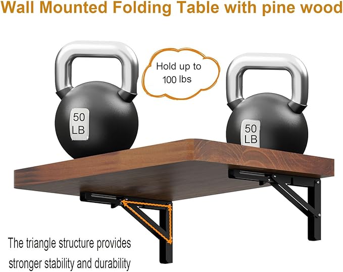 IAE Wall Mounted Folding Table with Pine Wood,24" x 14" Floating Wall Desk,Laundry Folding Table with Shelf Brackets,Fold Down Desk Shelf,Folding Workbench for Home,Dining,Laundry Room,Kitchen,Teak