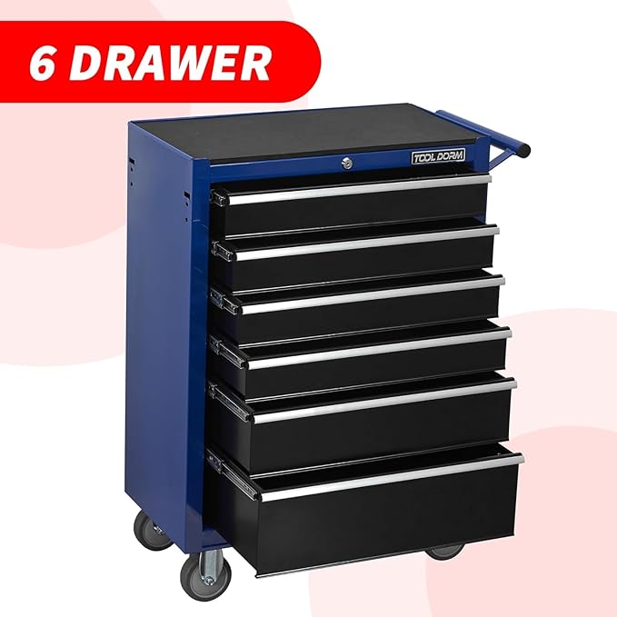 6-Drawer Rolling Tool Chest with Locking Wheels & Drawers, 13" D x 24.2" W x 36.6" H Mobile Tool Storage Cabinet, Heavy-Duty Garage Organizer w/Ergonomic Handle