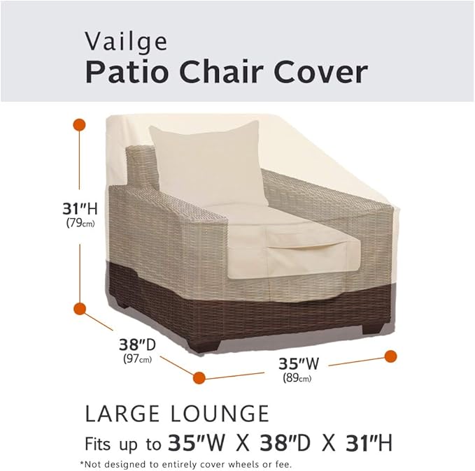 Vailge Patio Chair Covers, Lounge Deep Seat Cover, Heavy Duty and Waterproof Outdoor Lawn Patio Furniture Covers (Large, Beige & Brown)