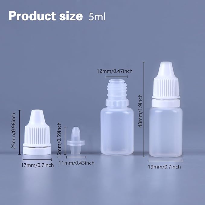 12PCS 5ML White Plastic Empty Squeezable Dropper Bottles Portable Eye Liquid Dropper Small Plastic Refillable Containers with Screw Cap and Plug (White, 5ML)