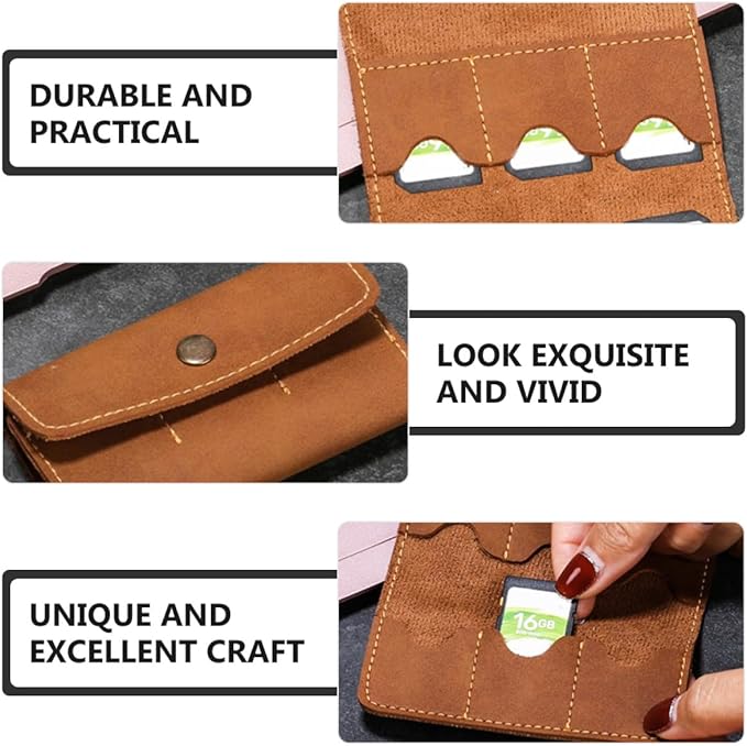 DOITOOL 2pcs Retro PU Memory Card Case Holder Organizer Secure Snap Closure Protective Storage Box for Cards Travel-Friendly Brown (2pcs)