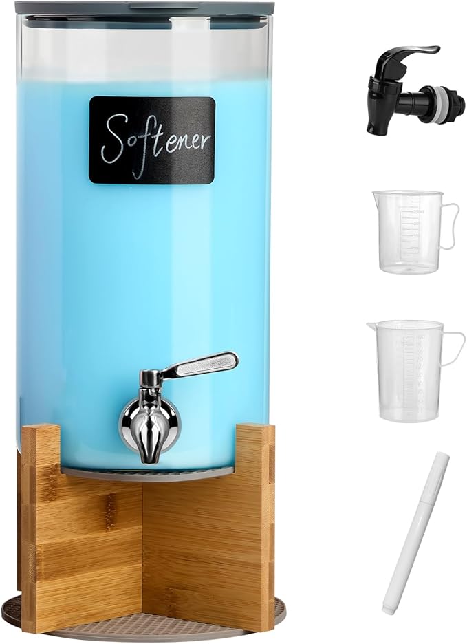 Glass Laundry Detergent Dispenser with Holder,1.1 Gallon Laundry Liquid Dispensers with Stainless-Steel Tap,Large Glass Fabric Softener Containers with Stand for Laundry Room Organization