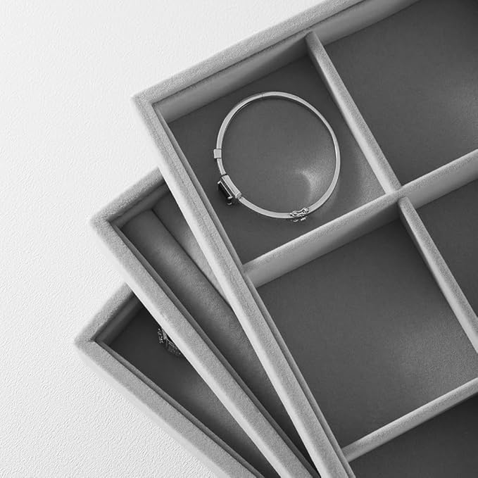 Velvet Stackable Jewelry Display Tray, 12 Grid Watch Bangle Bracelet Storage Tray, Makeup Drawer Insert Jewelry Shop Organizer Plate (Gray)