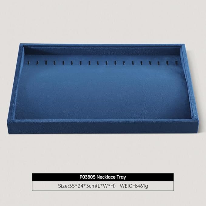 Velvet Jewelry Display Tray For Bracelet Pendant Necklace, Multi-Slot Stackable Storage Tray For Long Chain Jewelries, Drawer Insert Jewelry Organizer (Blue)
