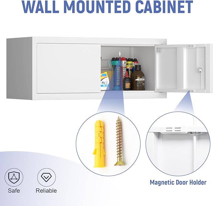 Floating Storage Organization for RV, Hanging Cabinets with Key, 13” H 2 Door Locking Wall Storage Cabinet for Kitchen, Pantry, School, Wall Storage with Lockable Doors, Assembly Required