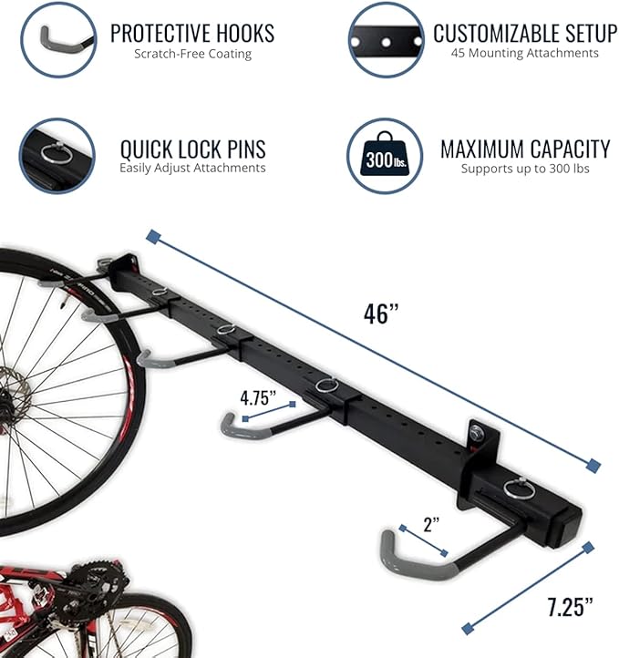 StoreYourBoard Bike Storage Rack – Heavy Duty Garage Bike Rack for 5 Bicycles, Space-Saving Vertical Bike Rack, Adjustable Wall Bike Mount for Garage Organizer, Bicycle Hanger, Holds 300 lbs