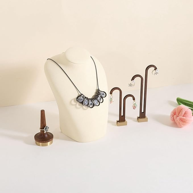 GemeShou Beige necklace hanger jewelry organizer, Velvet jewelry stand necklace holder, jewelry mannequin bust for necklaces, Jewelry boutique store photography props【Beige-Medium height 7.87 inch】
